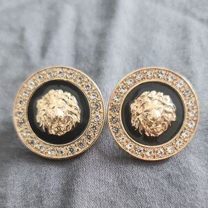 Gold and Black Lion Head Earrings. New